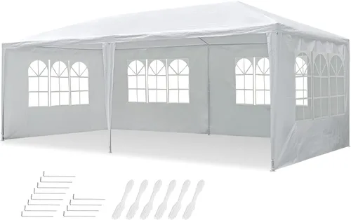 Vista 10 de Yescom Tienda de campaña blanca de 10 x 10 pies para exteriores, boda, fiesta, patio, con toldo extraíble de pared lateral para eventos de fiestas