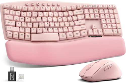Vista 14 de SABLUTE Combo de teclado y mouse inalámbricos, onda ergonómica, silenciosa Negro