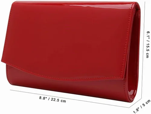 Vista 7 de CHARMING TAILOR Bolso de noche elegante clásico con solapa de charol, bolso de vestir elegante Rojo