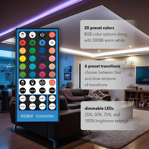 Vista 5 de GT-Lite Tira de luces LED de 800 lúmenes, cinta blanca y de color de 16 pies, cortada y conectada