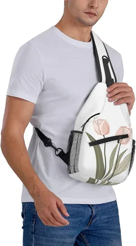 Vista 6 de Bolso bandolera para hombres y mujeres, mochila cruzada floral de tulipán pastel, mochila casual de senderismo para viajes, deportes, correr, bolsa