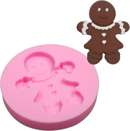 Vista 7 de Molde de silicona de fondant de hombre de jengibre navideño, 5 paquetes con copo de nieve, Papá Noel, moldes de chocolate para hornear galletas