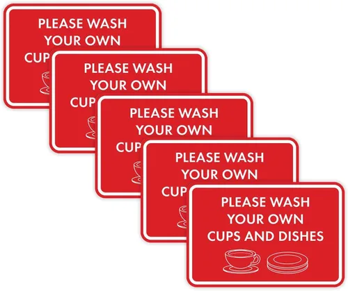 Vista 41 de Letrero clásico enmarcado con texto en inglés «Please Wash Your Own Cups and Dishes» (negro)