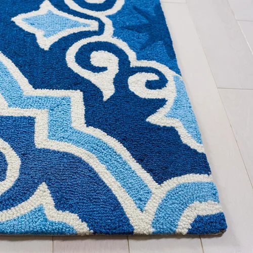 Vista 3 de SAFAVIEH Four Seasons Collection - Alfombra de pasillo, 2 pies 3 pulgadas x 8 pies, azul marino y azul, floral enganchada a mano, no desprende