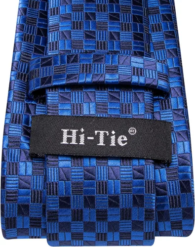 Vista 32 de Hi-Tie Corbata clásica de cachemira para hombre con pañuelo y gemelos a cuadros