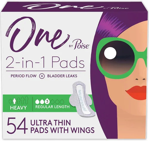 Vista 9 de One by Poise - Almohadillas femeninas con alas (período 2 en 1 y almohadilla para fugas de vejiga para mujeres), absorción regular y pesada