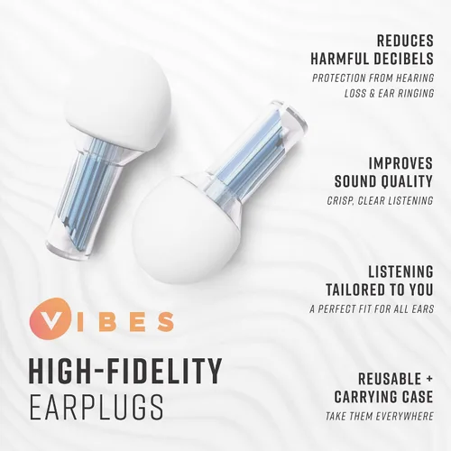 Vista 3 de Vibes Tapones para los oídos de alta fidelidad, tapones invisibles para conciertos de música, músicos, motocicletas, aviones, raves y trabajo