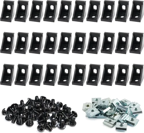 Vista 11 de 10 Conjuntos de Conector de Esquina de Extrusión de Aluminio 2020 Serie 20 Placa de Unión de Ranura en T y V Hardware Conector en L con Tuercas en T