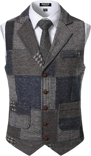 Vista 9 de JEMITOP Chaleco de traje casual de patchwork vintage para hombre con Gris