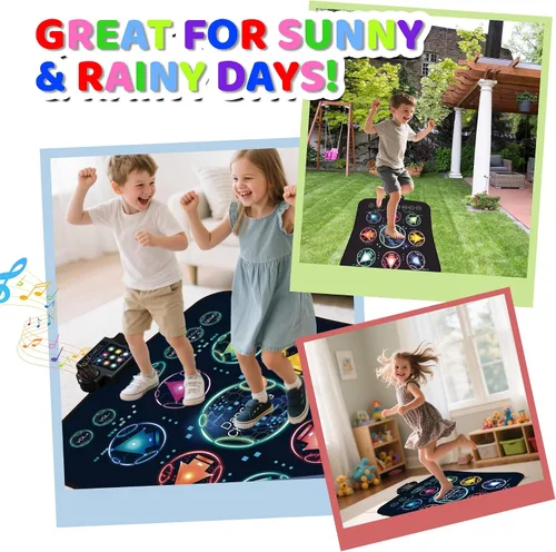 Vista 3 de Tapete de baile interactivo para niños, tapete de juego de música portátil, regalo para niñas y niños de 3 a 12 años, ideal para coordinación