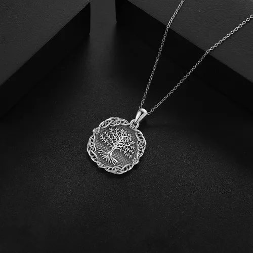 Vista 4 de YAFEINI Collar con colgante de árbol de la vida de plata de ley 925 para mujer, collar de árbol de la vida, joyería para madre, esposa, hija, novia