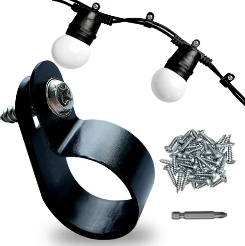 Vista 9 de Paquete de 120 clips de luz de cuerda de 1/2 pulgada, clips de luz de cuerda negros, clips de montaje estilo p, abrazaderas de cable de plástico
