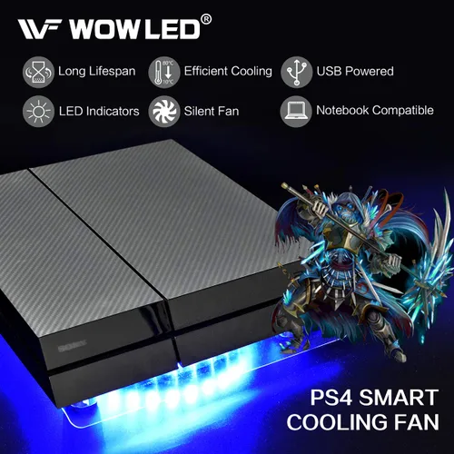 Vista 2 de WFPOWER USB RGB LED Cooler Cooling Fan Stand, Multi-Color LED Light Cooler Pad Stand Accessories Compatible with PS4, PS4 Pro, PS4 Slim, Xbox One X
