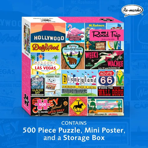 Vista 2 de Re-marks Road Trip Vintage Signs Rompecabezas de 500 piezas para todas las edades