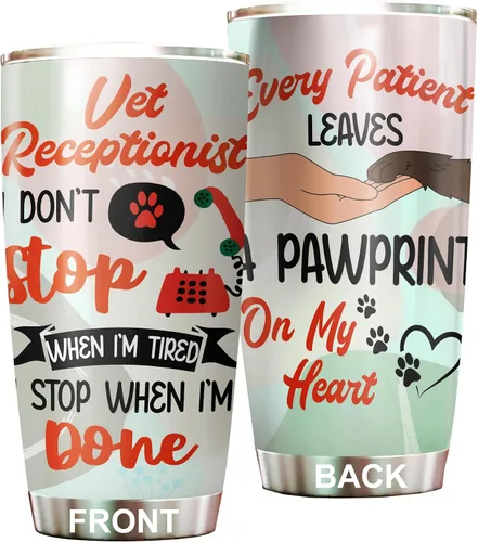 Vista 15 de Vaso de recepcionista veterinario de acero inoxidable de 20 onzas, hermoso regalo de recepcionista veterinario de flores para cumpleaños, regalos