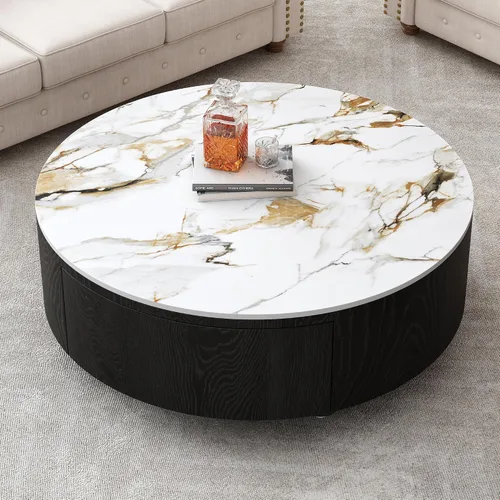 Vista 25 de Mesa de centro redonda de 31.3 pulgadas, mesa de centro moderna para sala de estar, estilo escultórico minimalista contemporáneo de granja, grano