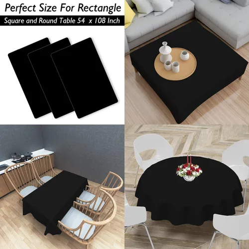 Vista 2 de Childom Paquete de 3 manteles de plástico para mesas rectangulares de 54 x 108 pulgadas, manteles desechables negros para mesas de 6 a 8 pies