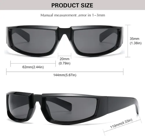 Vista 5 de Gafas de sol envolventes de moda para hombres y mujeres, lentes de sol rectangulares gruesos y gruesos