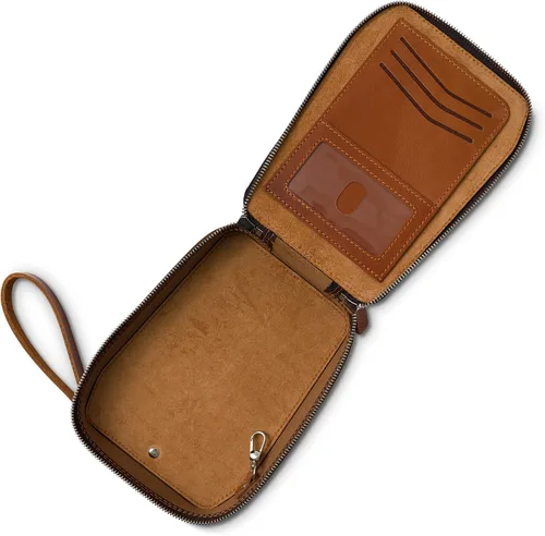 Vista 4 de PEGAI Bolsa organizadora de cuero de viaje y tecnología bolso de mano para hombre bolso organizador de pulsera marrón antiguo