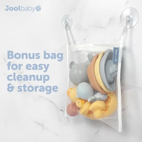 Vista 3 de Jool Baby - Juego de regalo de juguetes de baño de 12 piezas con organizador de almacenamiento de juguetes de baño Squirts, ducks, stacking boats