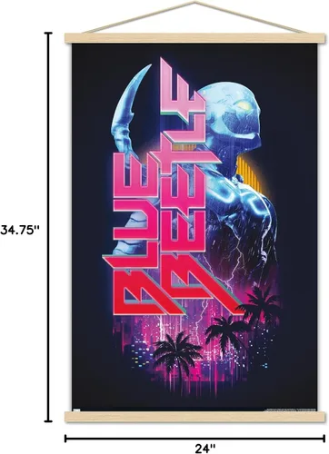 Vista 7 de Trends International DC Comics Movie Blue Beetle - Póster de pared con rayo, 22.375 x 34 pulgadas, paquete de impresión prémium y colgador de madera
