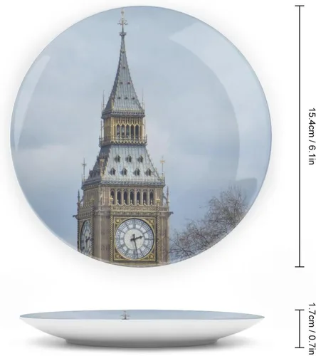 Vista 2 de Plato decorativo para exhibición, plato Big Ben London, plato redondo de cerámica, platos conmemorativos con soporte, adorno de porcelana