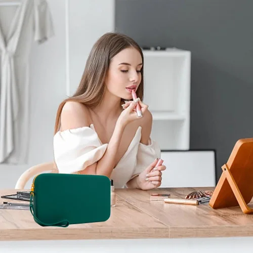 Vista 3 de Bolsa de maquillaje grande de silicona, bolsa de aseo de viaje para mujer, bolsa de maquillaje grande, organizador portátil para cosméticos, bolsa