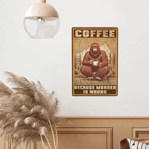 Vista 7 de HORSESBLANKET Póster de metal vintage con texto en inglés «Bigfoot», letrero retro de aluminio con texto en inglés «Because Murder Is Wrong»