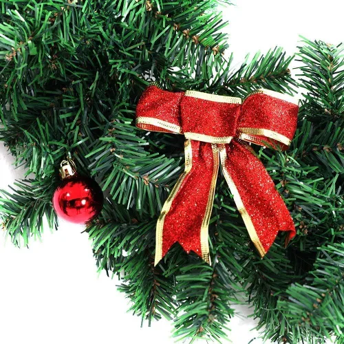Vista 2 de Outroad Guirnalda de Navidad de 9 pies - Corona Trenzada de Vegetación Suave Hiedra Artificial Sin Luz Guirnalda Verde, para Decoraciones de Fiestas