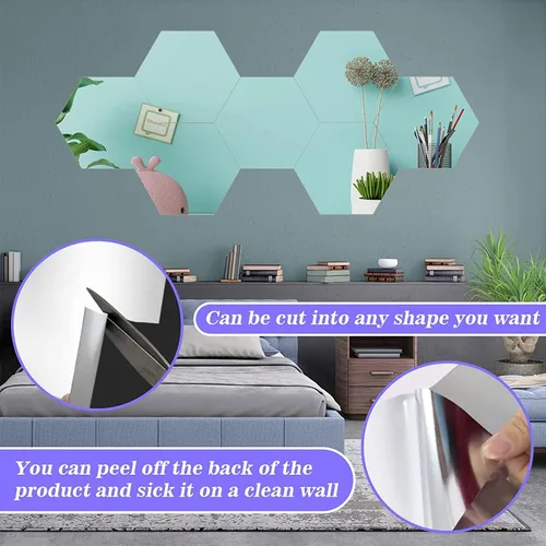 Vista 3 de YVPSI 12 azulejos de espejo acrílicos autoadhesivos de 8 x 6 pulgadas, pequeños espejos sin marco, hojas de espejo flexibles, calcomanías de pared