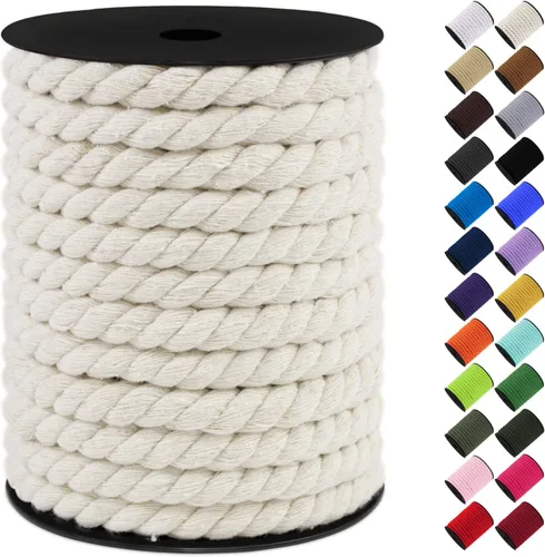Vista 23 de Cordón de macramé de algodón, 0.315 in x 131 pies, hilo grueso para manualidades, cuerda trenzada de 3 hebras para colgar en la pared, ganchos