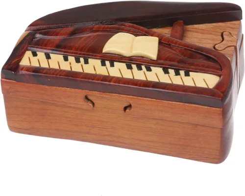 Vista 2 de Caja de rompecabezas de madera hecha a mano para instrumentos musicales secretos - Piano, nogal, Madera