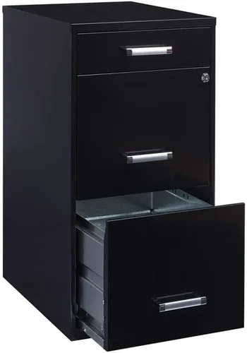 Vista 2 de Scranton & Co Archivador de metal moderno de 27.32 pulgadas de alto x 18 pulgadas de profundidad, con 3 cajones, con cajón para lápices, lados Negro