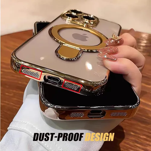 Vista 5 de Funda para iPhone 13 Pro Max de 6.7", compatible con MagSafe, cubierta de teléfono transparente con chapado de lujo a prueba de golpes con soporte