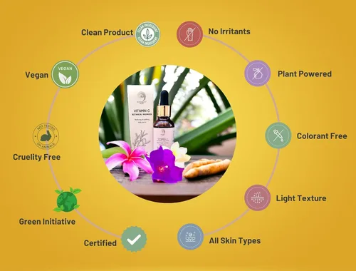 Vista 5 de Suero facial con vitamina C, iluminador, hidratante y brillante con ácido hialurónico, cúrcuma, vitamina E, extracto de té verde, suero facial