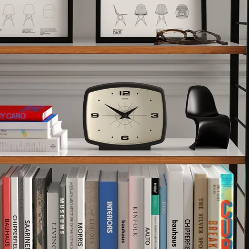 Vista 3 de JONES CLOCKS® Reloj de Escritorio Film Diseño Rectangular Retro Negro Diseño Retro, Combinando Estilo de Mediados de Siglo con un Acabado