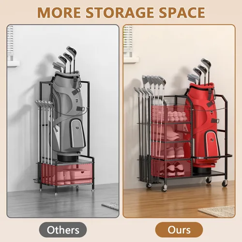 Vista 7 de Golf Bag Storage Organizer for Garage, Single Golf Bag Garage Organizer with Golf Club Rack, Shoe Shelves & Ball Storage, Rolling Golf Storage Rack