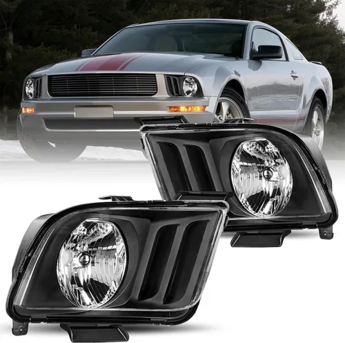 Vista 10 de Conjunto de faros halógenos estilo OE JSBOYAT para Ford Mustang 2005 a 2009 30+ Years Factory Tech, Anti-Fog Waterproof Replacement; Black