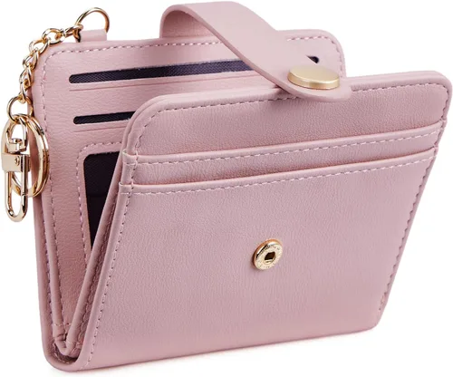 Vista 30 de POIUGOYA Billetera delgada para mujer, con bloqueo RFID, plegable, tarjetero con cremallera y bolsillo para monedas, ventana para identificación