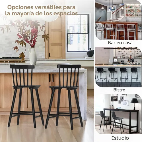 Vista 6 de LUE BONA Windsor - Juego de 2 taburetes de bar de madera para isla de cocina, estilo casa de campo de 24 pulgadas de altura de mostrador, sillas