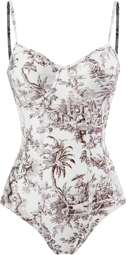 Vista 19 de Women Swimsuits Abstract Printing Notched Square/V Neck Floral Vacation One Piece with Cover Up
