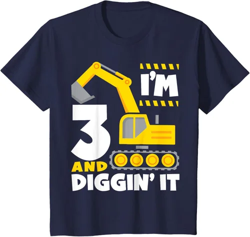 Vista 19 de Kids I'm 3 and Diggin It - Camiseta para niños con diseño de excavadora de construcción, Negro