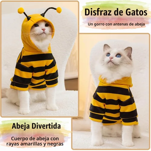 Vista 4 de DENTRUN Sphynx - Suéter de gato, divertido disfraz de abeja y ropa cálida transpirable