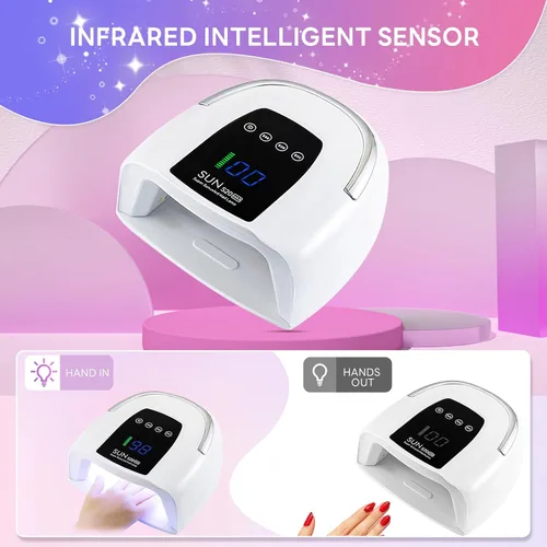 Vista 4 de Lámpara de uñas inalámbrica de 200 W, luz UV recargable para uñas de gel, secadora de uñas LED con 3 modos de temporizador, perfecta