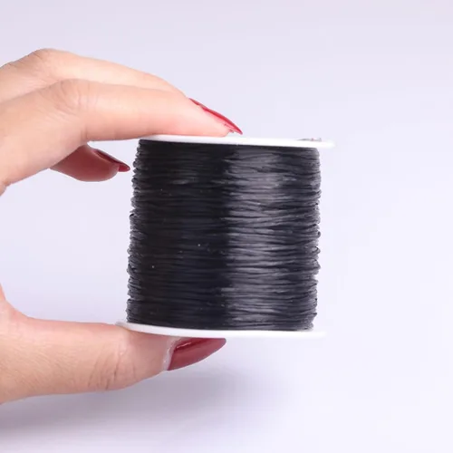Vista 3 de Collar de cuentas transparentes de 0.020 in, color negro, elástico, para hacer pulseras y joyas