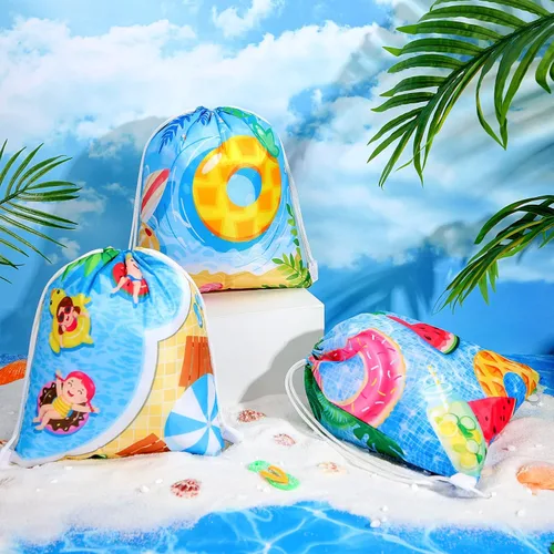 Vista 4 de Panelee - 18 bolsas con cordón para piscina y playa, para verano, fiesta de piscina, bolsas de golosinas, decoraciones de playa para niñas y niños