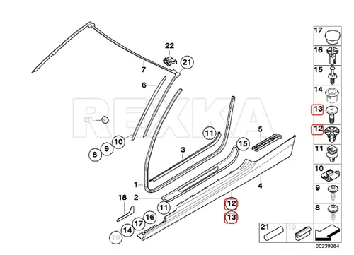 Vista 6 de Rexka Juego de 20 pasadores y ojales para panel basculante para BMW E90 E91 E92 E93 E88 E81 E82 E87 E06 F12 F1 X1 X6 07147122913 07147122912