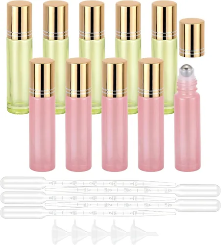 Vista 8 de Kesell Paquete de 10 botellas de vidrio de 0.3 fl oz, Azul perla y morado, Moderno