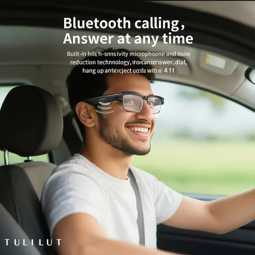 Vista 5 de Lentes inteligentes AI con cámara de 8 MP – Gafas de sol Bluetooth para hombres con traducción en tiempo real, asistente de voz, audio de oído