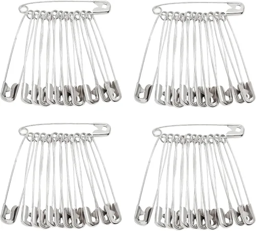 Vista 2 de 100 pasadores de seguridad de 2.953 in / 3 pulgadas, alfileres de seguridad grandes a granel, alfileres de costura de metal plateado, pasadores